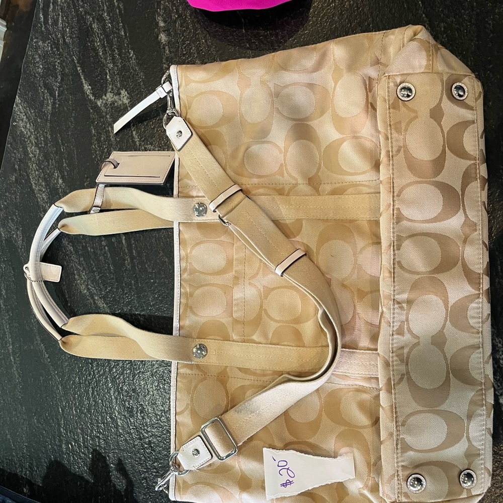 Coach Tan Signature Tote Bag - small duffel bag.